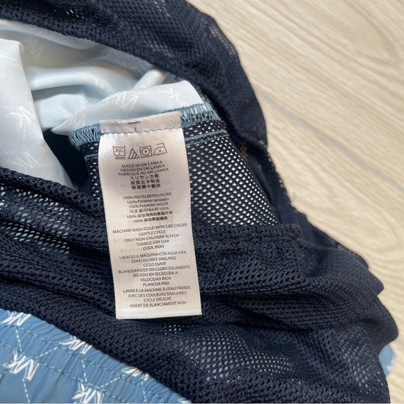 Michael Kors Mid Length Blue White MK Logo Swim Lined Shorts Trunks Mens Size L - Picture 7 of 13